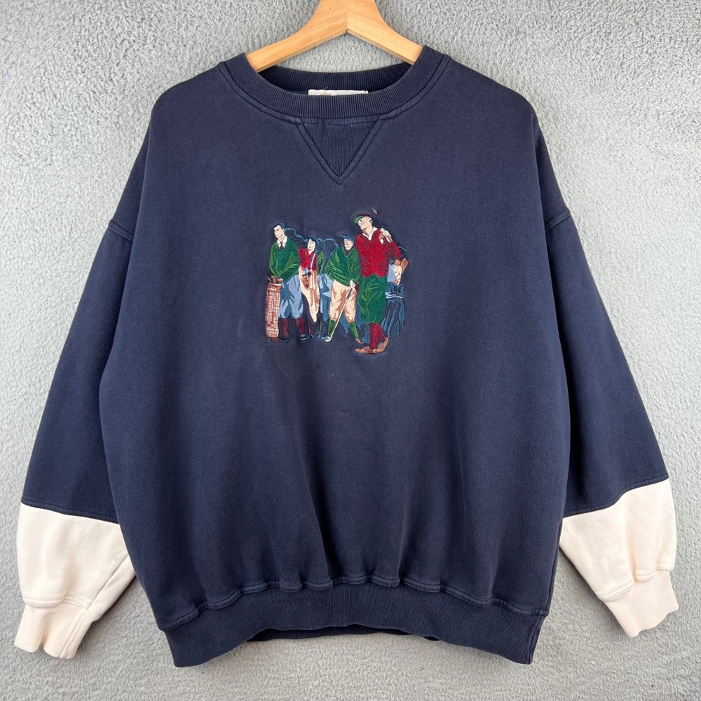 Vintage Pringle Mens  Blue Golf Scene Embroidered Crewneck Sweatshirt Size‎ XL